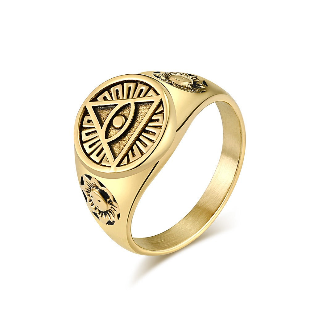Kemstone Men’s Titanium Steel Eye of Horus Ring – Vintage Egyptian Design K-R821
