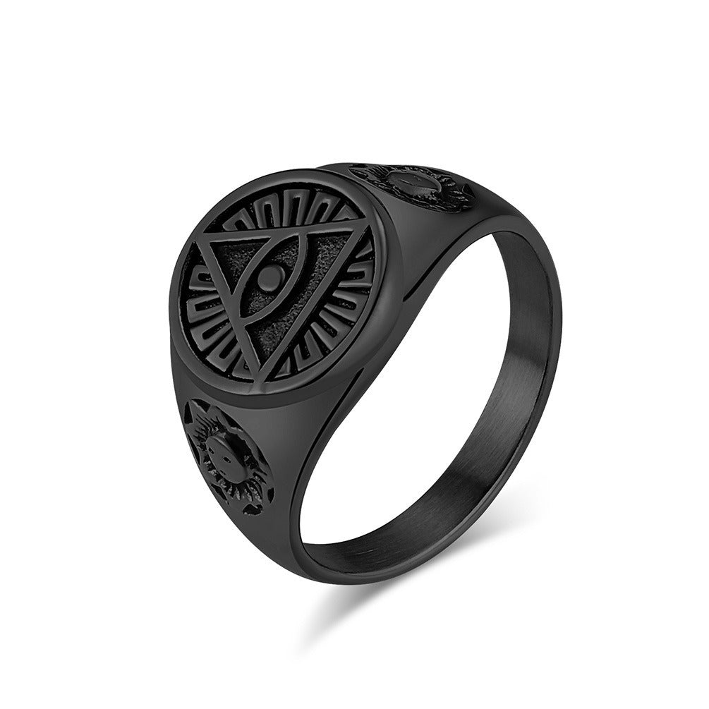 Kemstone Men’s Titanium Steel Eye of Horus Ring – Vintage Egyptian Design K-R821