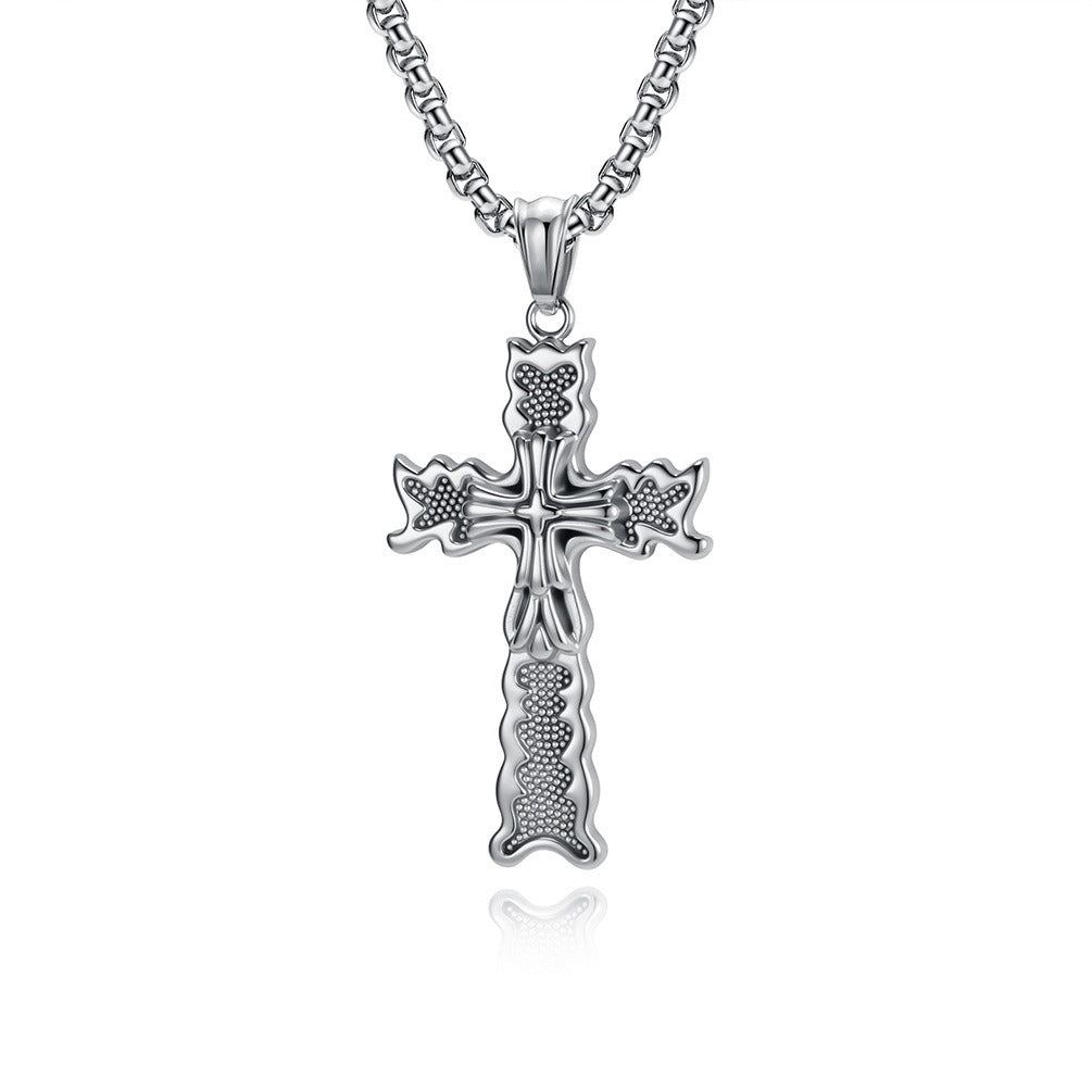 Kemstone Men’s Titanium Steel Cross Necklace – Gothic Vintage Pendant K-PT663