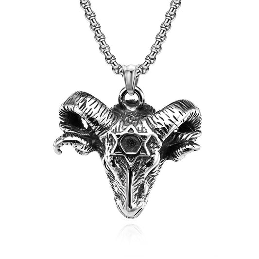 Kemstone Titanium Steel Ram Head Necklace – Gothic Pentagram Pendant K-PT437