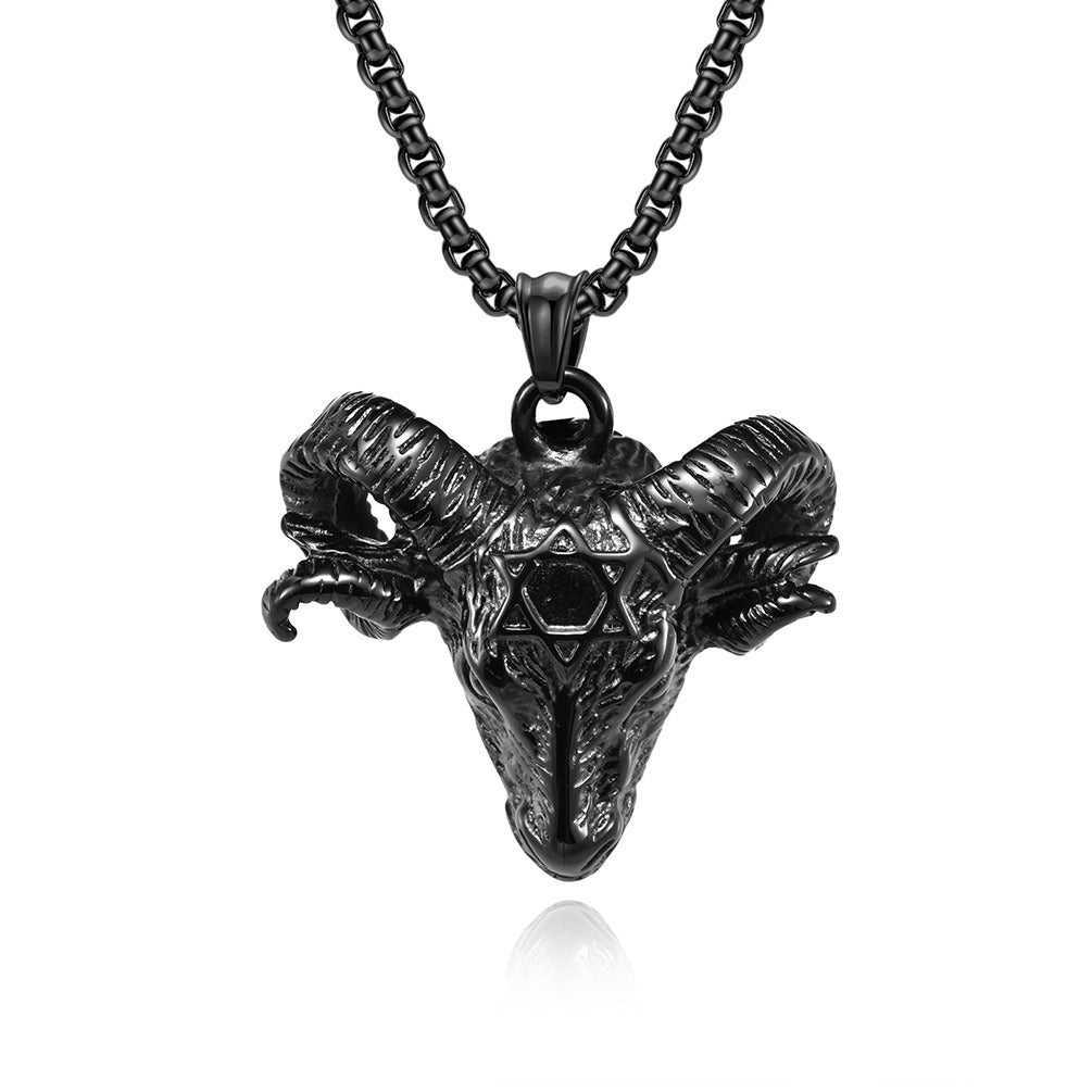 Kemstone Titanium Steel Ram Head Necklace – Gothic Pentagram Pendant K-PT437