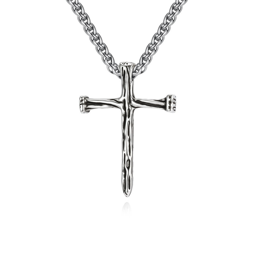Kemstone Titanium Steel Hammered Cross Necklace – Vintage Faith Pendant for Men Jewelry K-PT662