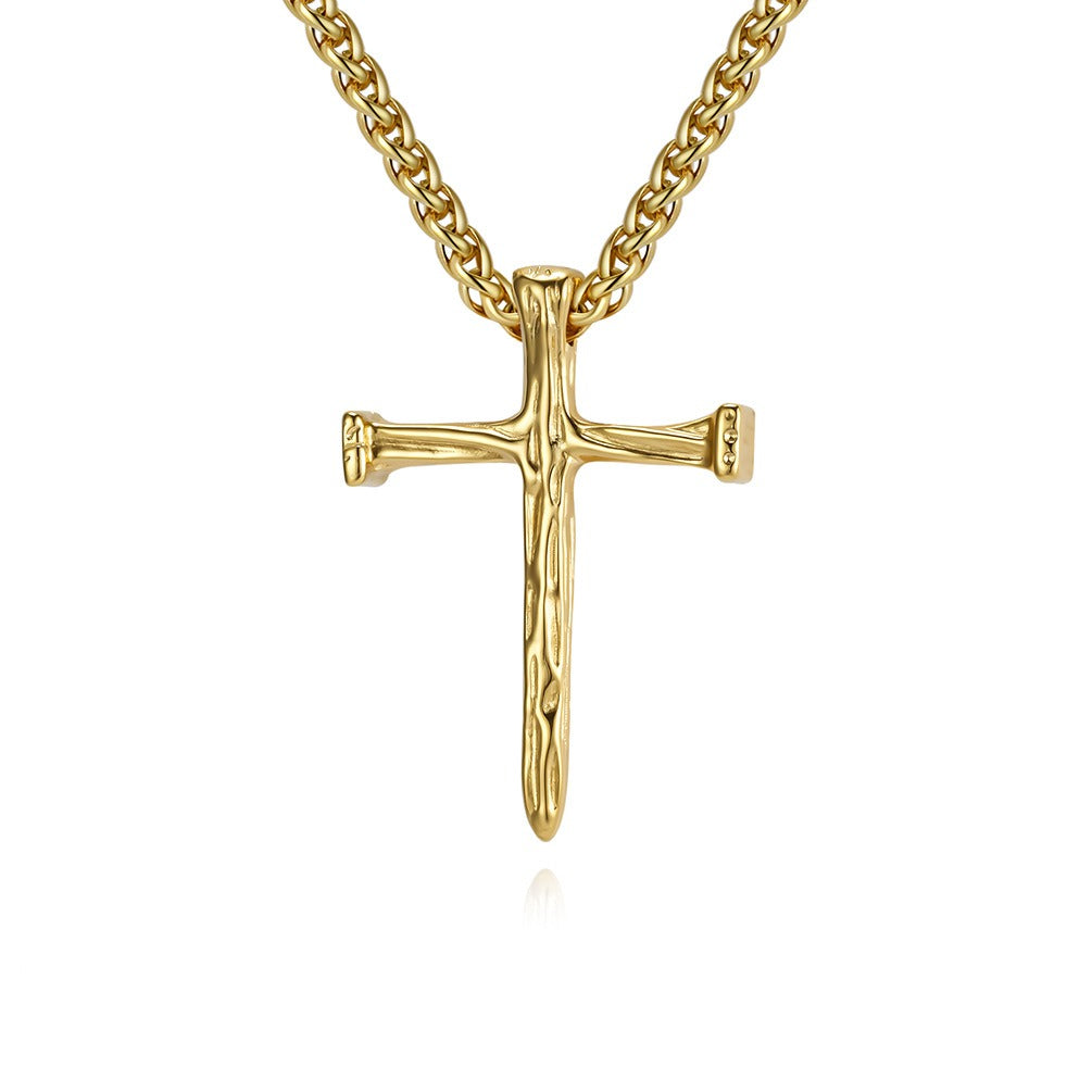 Kemstone Titanium Steel Hammered Cross Necklace – Vintage Faith Pendant for Men Jewelry K-PT662