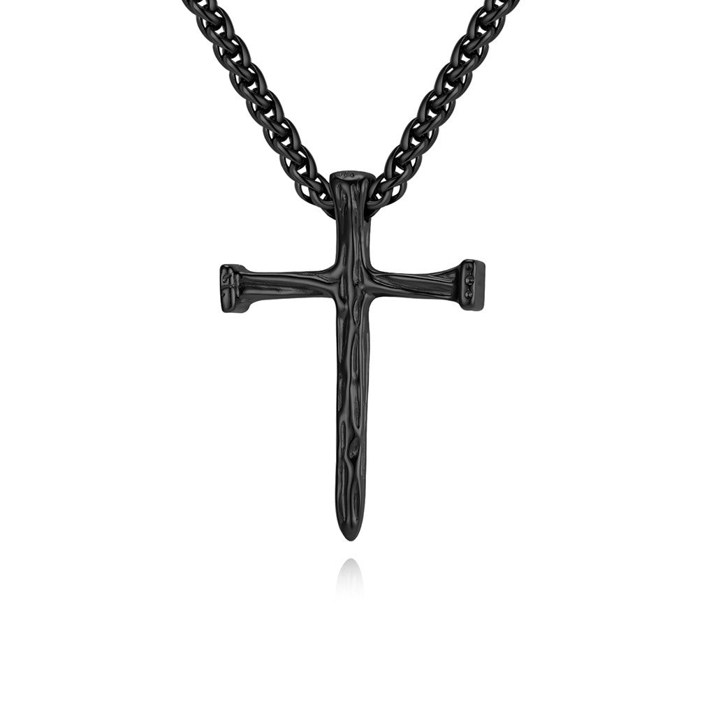 Kemstone Titanium Steel Hammered Cross Necklace – Vintage Faith Pendant for Men Jewelry K-PT662