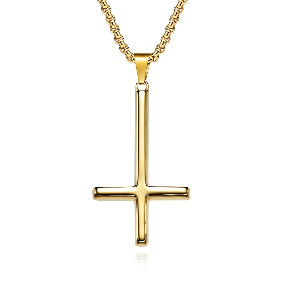 Kemstone Men’s Titanium Steel Inverted Cross Necklace – Gothic Pendant Silver/Gold/Black K-PT446