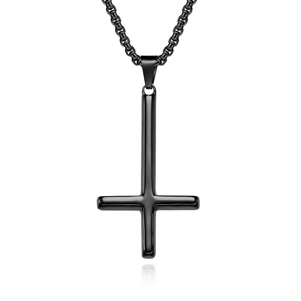 Kemstone Men’s Titanium Steel Inverted Cross Necklace – Gothic Pendant Silver/Gold/Black K-PT446