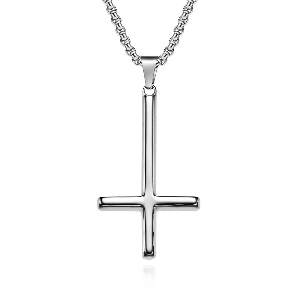 Kemstone Men’s Titanium Steel Inverted Cross Necklace – Gothic Pendant Silver/Gold/Black K-PT446