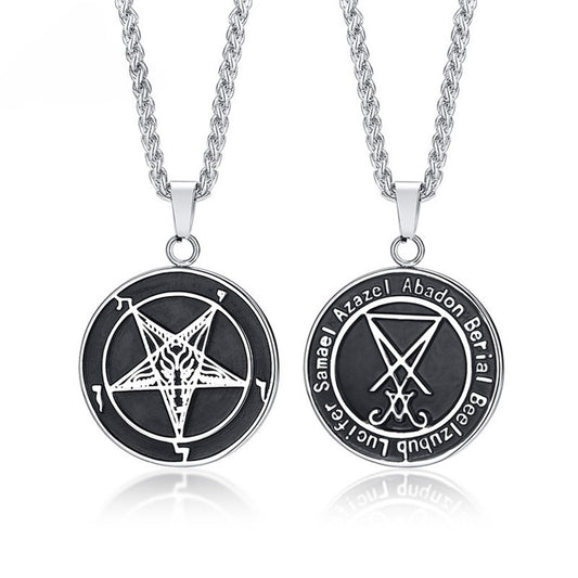 Kemstone Titanium Steel Lucifer Coin Pendant Necklace – Gothic Streetwear Statement PN1161