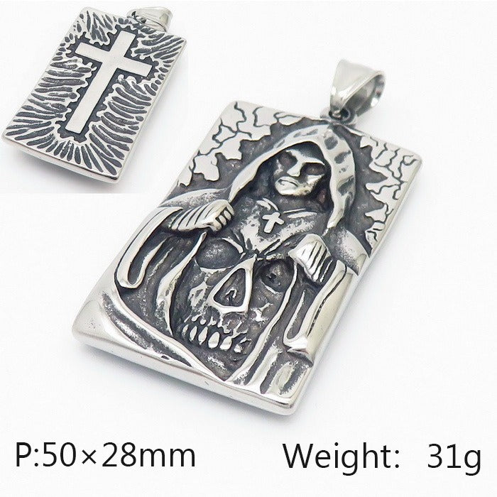 Kemstone Titanium Steel Men’s Pendant Necklace – Gothic Carved Motifs KP94612