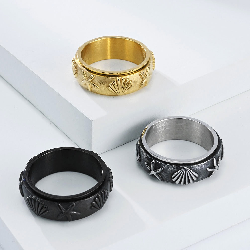 Kemstone Men’s Titanium Steel Spinner Ring – Ocean Shell Starfish K-R1064