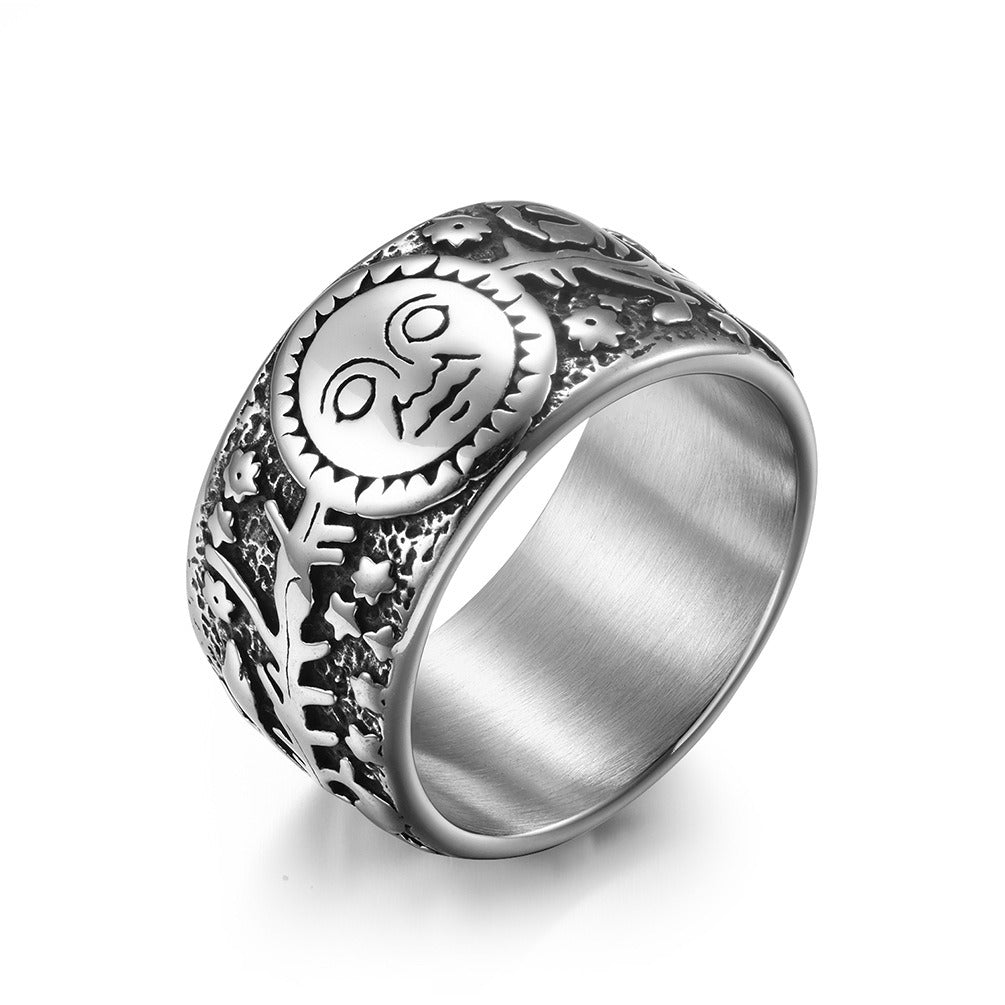 Kemstone Titanium Steel Sun Moon Star Ring – Vintage Men’s Jewelry K-R563