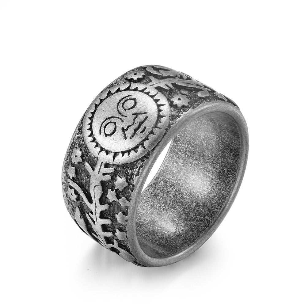 Kemstone Titanium Steel Sun Moon Star Ring – Vintage Men’s Jewelry K-R563