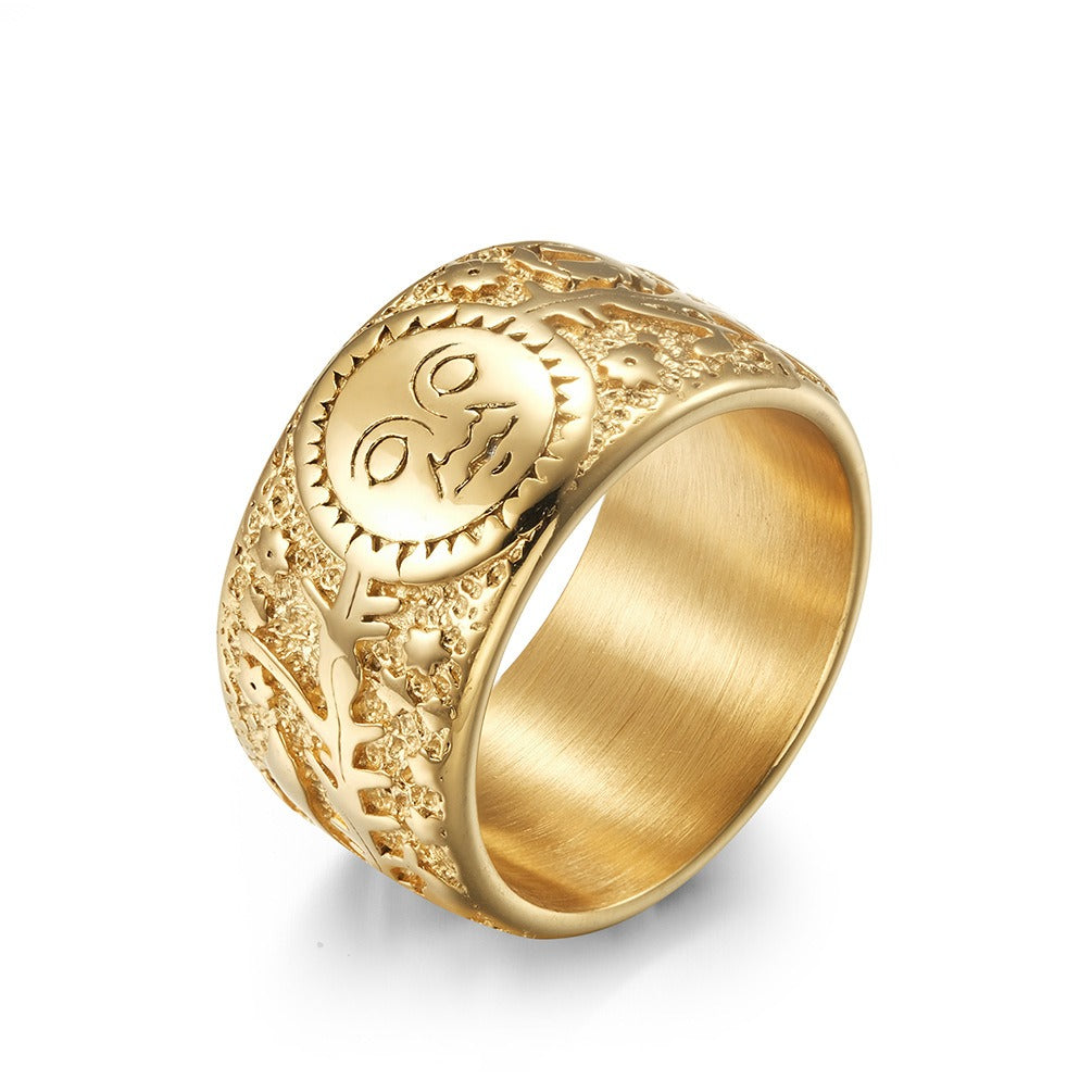 Kemstone Titanium Steel Sun Moon Star Ring – Vintage Men’s Jewelry K-R563