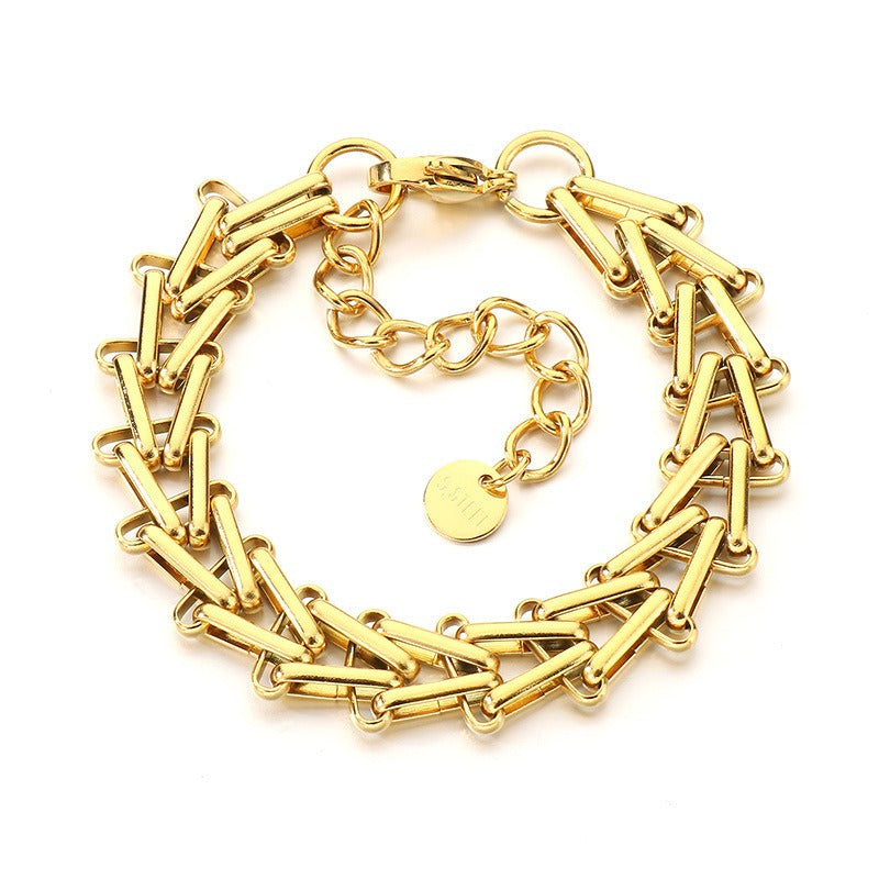 Kemstone V-Link Horseshoe Bracelet – 18K Gold Silver Titanium Steel Hip Hop Jewelry KB204368-ZCG