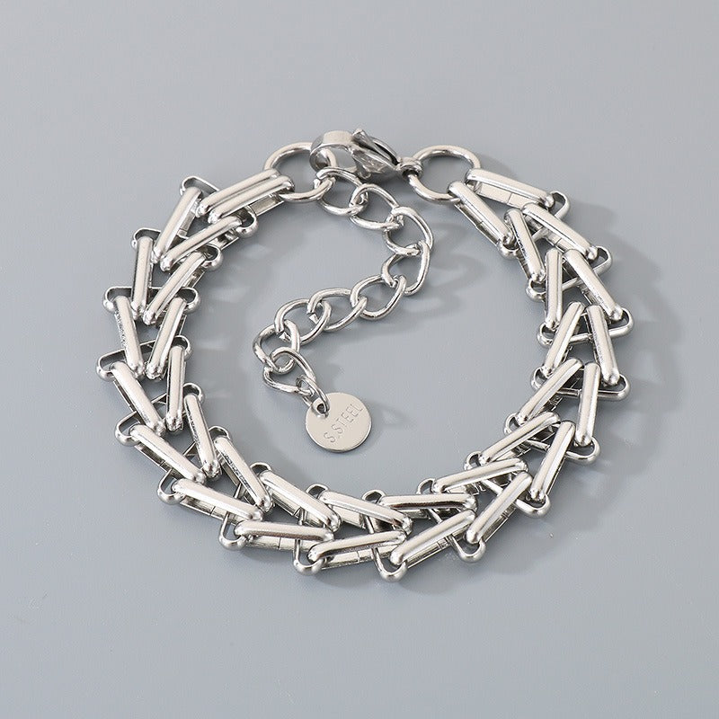 Kemstone V-Link Horseshoe Bracelet – 18K Gold Silver Titanium Steel Hip Hop Jewelry KB204368-ZCG