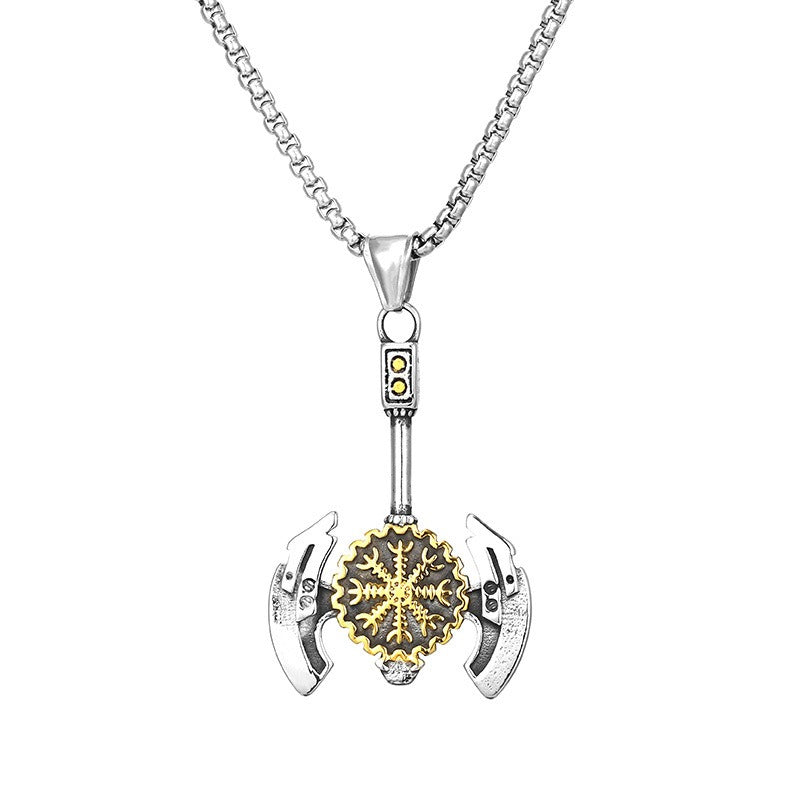 Kemstone Titanium Steel Viking Compass Axe Pendant Necklace for Men KP130631-TLX