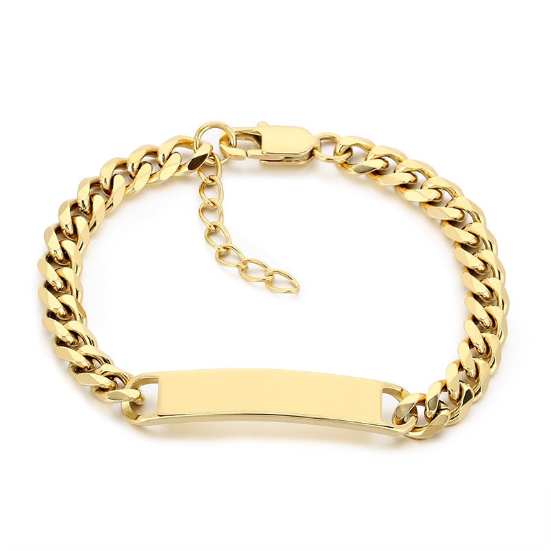 Kemstone Personalized Engraved Mens Bracelet, Stainless Steel Cuban Link ID Bracelet for Men, Custom Name Plate Chain Bracelet, Adjustable Fashion Jewelry Gift for Boyfriend Husband