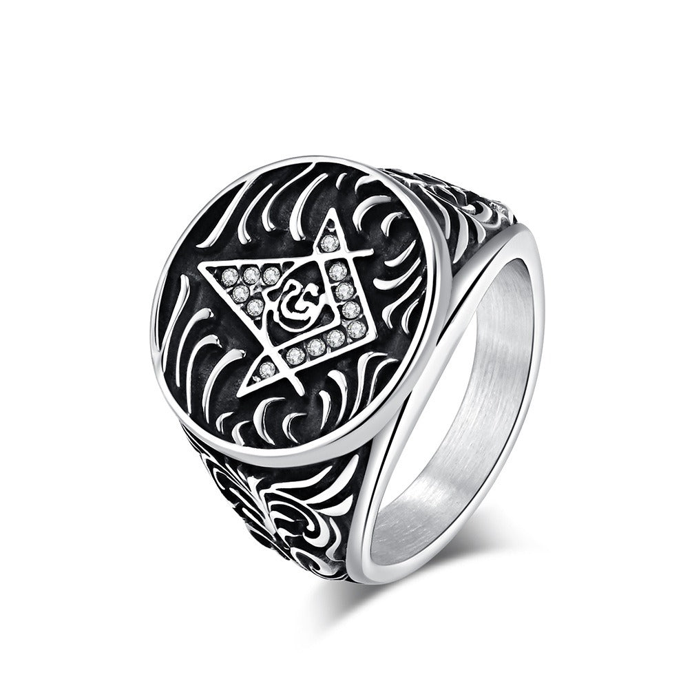 Kemstone Titanium Steel Freemason Ring – Vintage Masonic Emblem Design K-R800