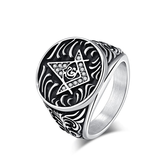 Kemstone Titanium Steel Freemason Ring – Vintage Masonic Emblem Design K-R800
