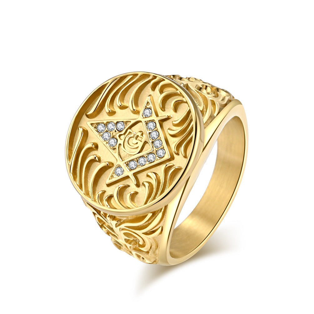 Kemstone Titanium Steel Freemason Ring – Vintage Masonic Emblem Design K-R800