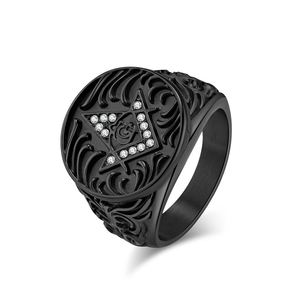 Kemstone Titanium Steel Freemason Ring – Vintage Masonic Emblem Design K-R800