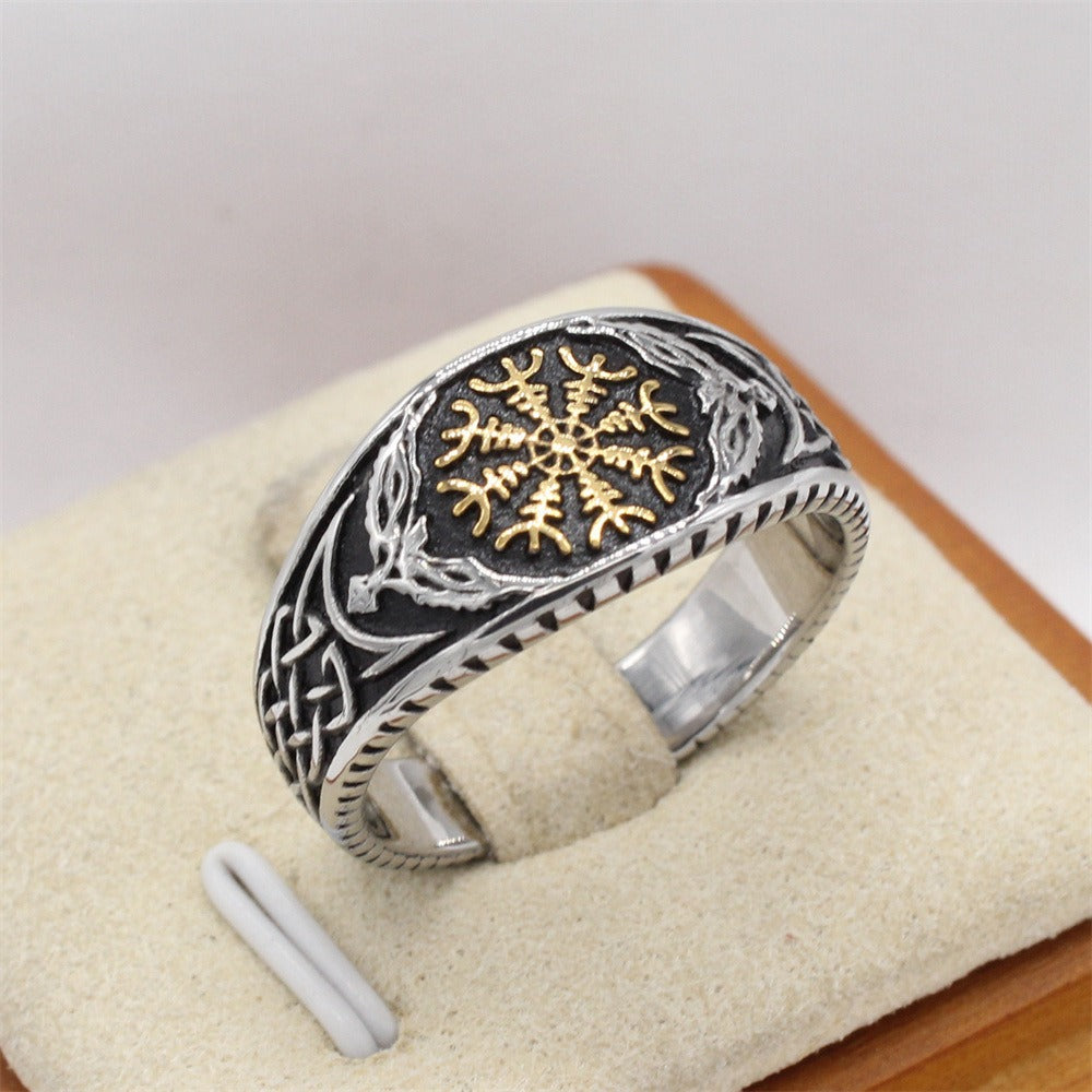 Kemstone Viking Rune Ring for Men Titanium Steel Two Tone Vintage R1683