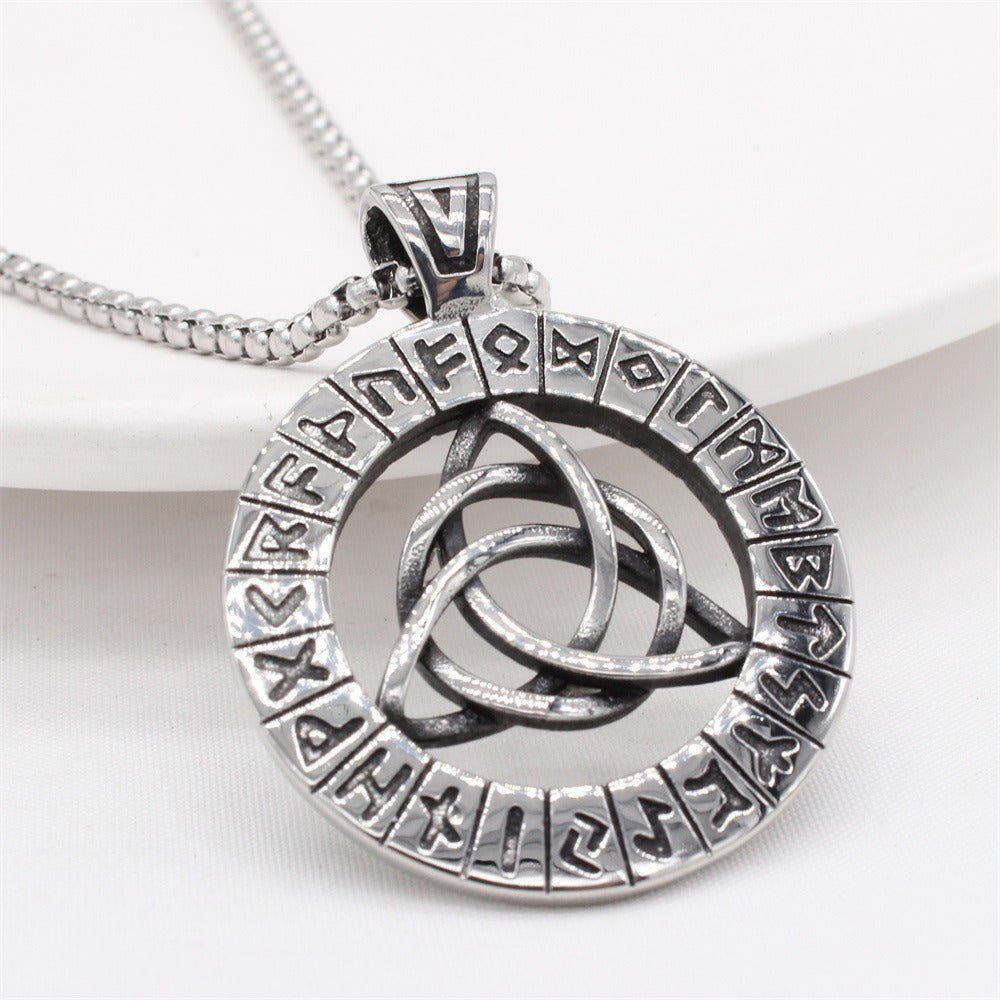 Kemstone Titanium Steel Viking Rune Pendant Necklace for Men Interwoven Knot Design P1321