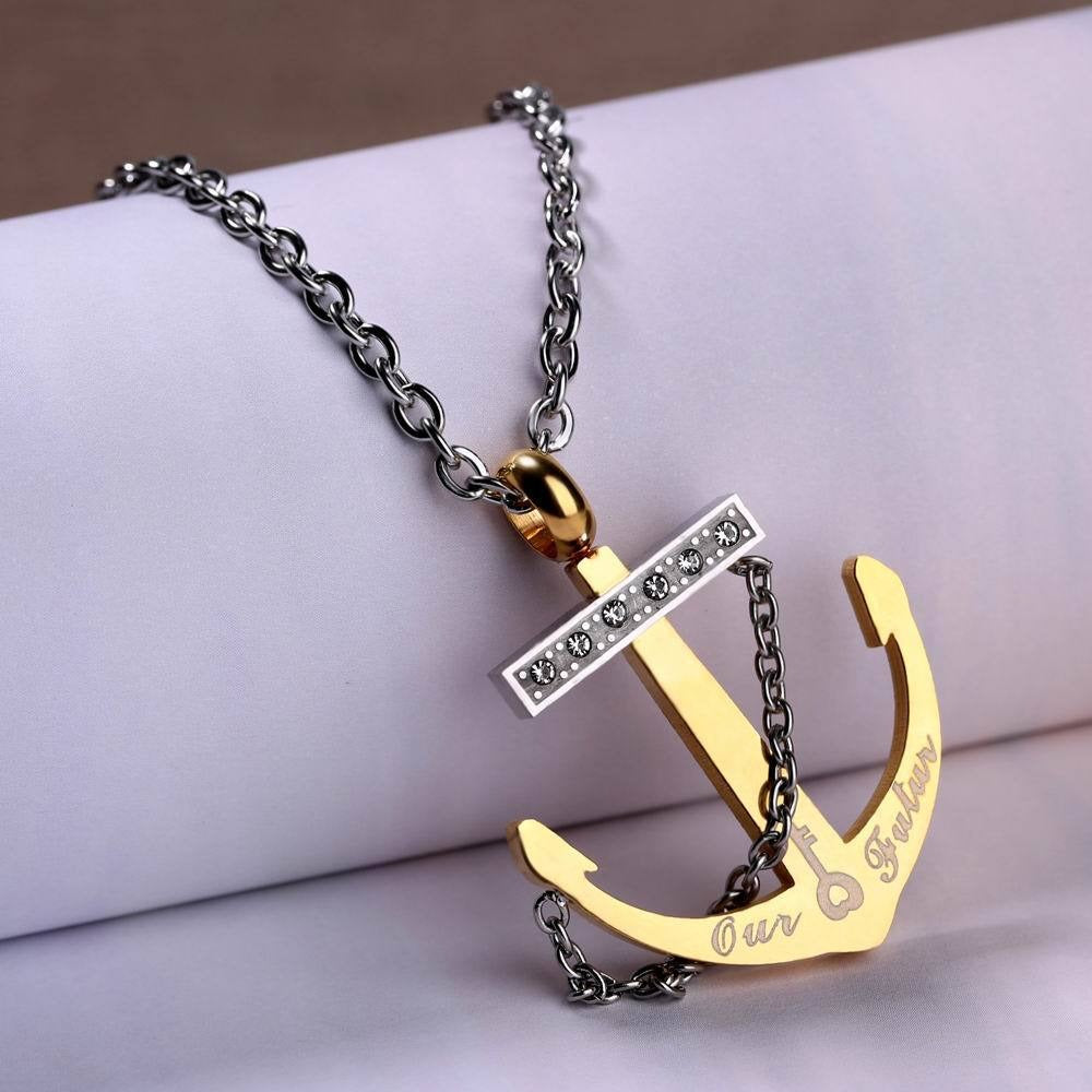 Kemstone Anchor Pendant Necklace for Men Titanium Steel Two Tone Detail TN0119