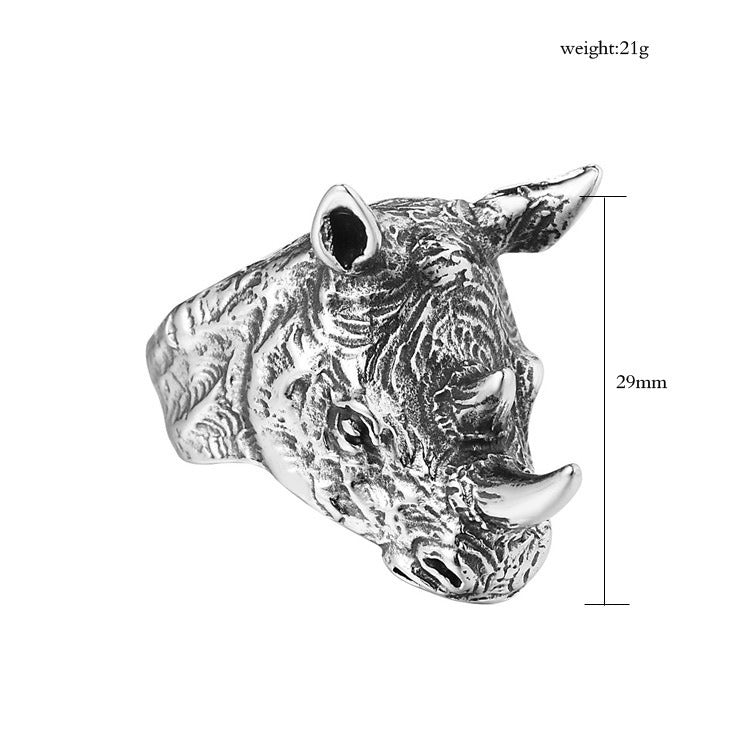 Kemstone Titanium Steel Rhino Head Ring for Men Vintage Animal R0340-NK01
