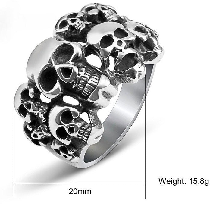 Kemstone Skull Cluster Ring for Men Titanium Steel Vintage TR0063