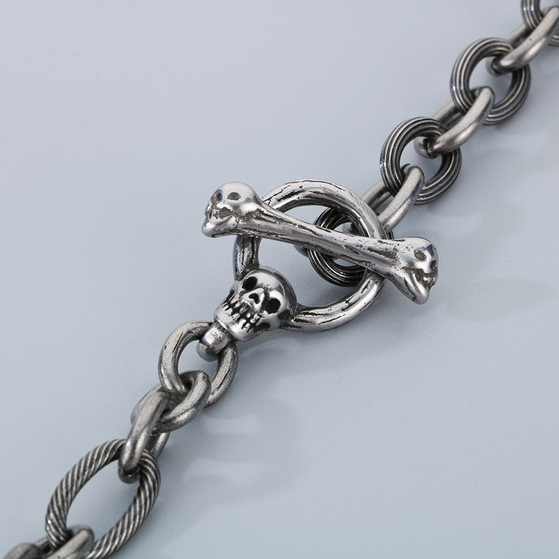 Kemstone Bone Clasp Skull Bracelet for Men Titanium Steel Vintage Chain Detail KB179416-Z