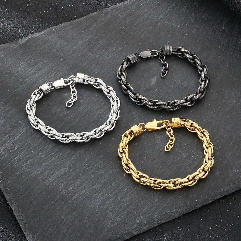 Kemstone Textured Braided Chain Bracelet for Men Titanium Steel Twisted Link KB214674-KFC