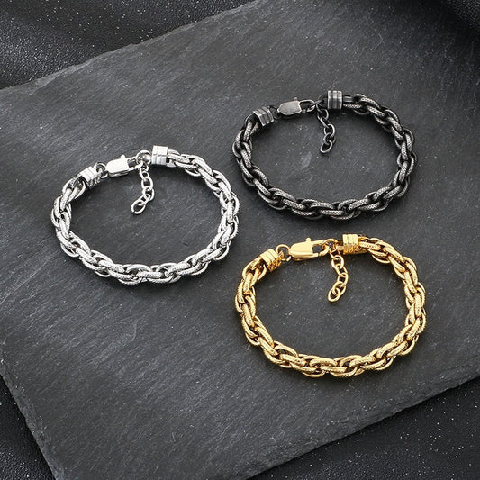 Kemstone Textured Braided Chain Bracelet for Men Titanium Steel Twisted Link KB214674-KFC