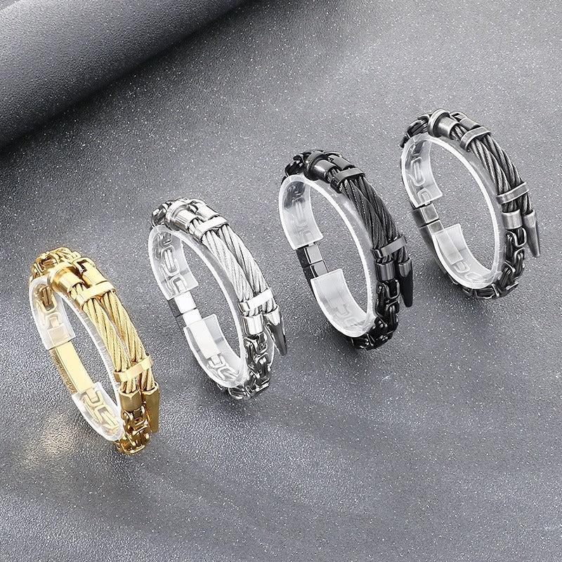 Kemstone Men’s Titanium Steel Cable Nail Punk Chain Bracelet KB208453-KFC