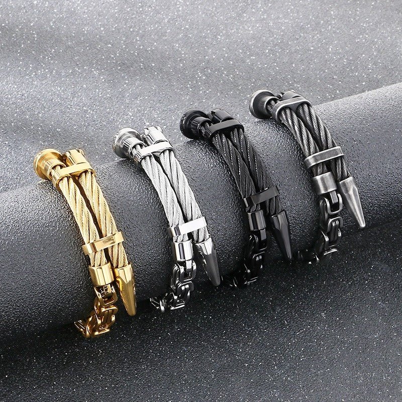 Kemstone Men’s Titanium Steel Cable Nail Punk Chain Bracelet KB208453-KFC