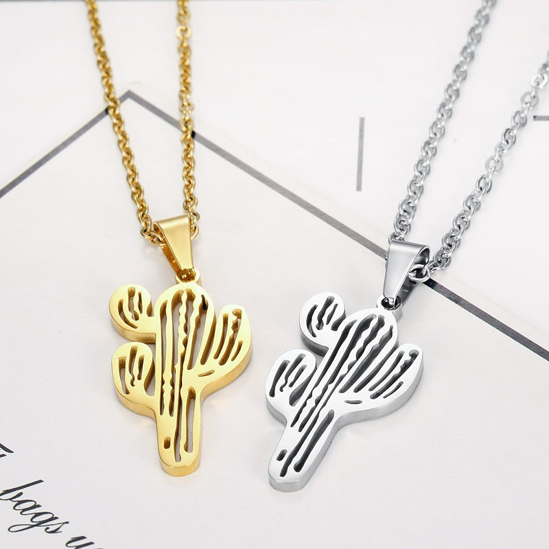 Kemston Cactus Pendant Necklace for Men Titanium Steel Openwork TN0298