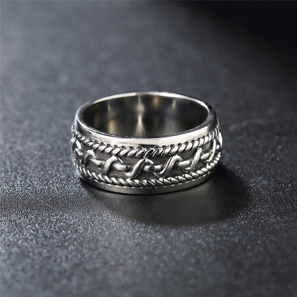 Kemstone Rope Edge Chain Link Ring for Men Titanium Steel R0921