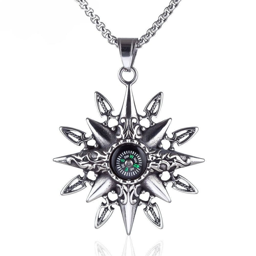 Kemstone Titanium Steel Compass Pendant Necklace for Men Geometric Star Detail P0100-NK02