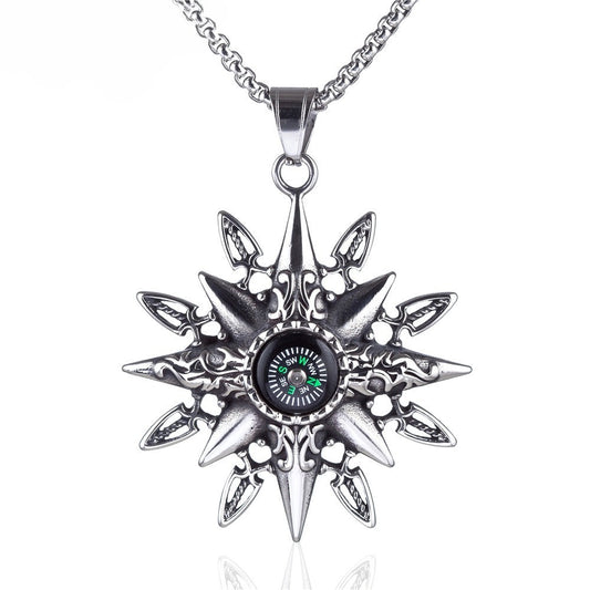 Kemstone Titanium Steel Compass Pendant Necklace for Men Geometric Star Detail P0100-NK02