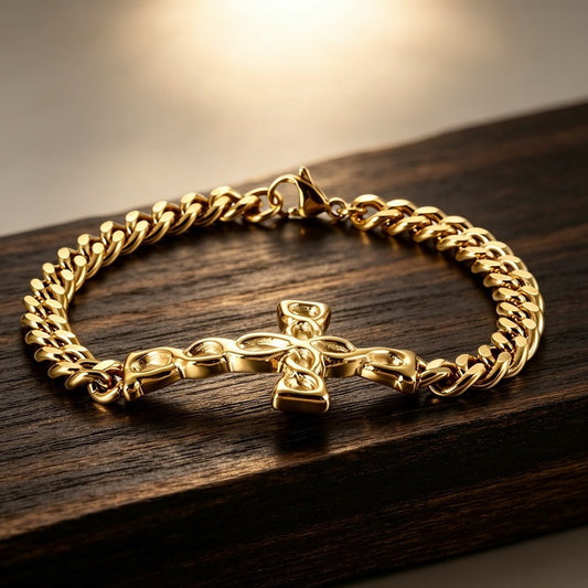 Kemstone Cross Cuban Link Bracelet for Men Titanium Steel Twisted Link KB124332-KFC
