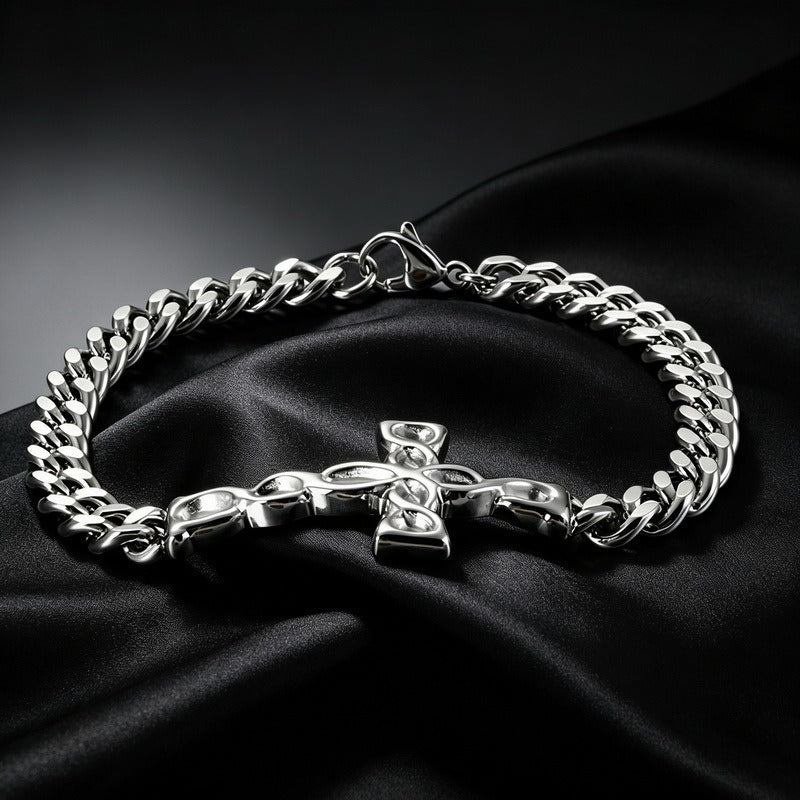Kemstone Cross Cuban Link Bracelet for Men Titanium Steel Twisted Link KB124332-KFC