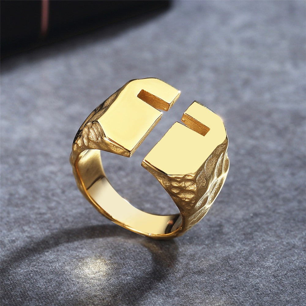 Kemston Open Cross Ring for Men Titanium Steel Vintage Texture R1015
