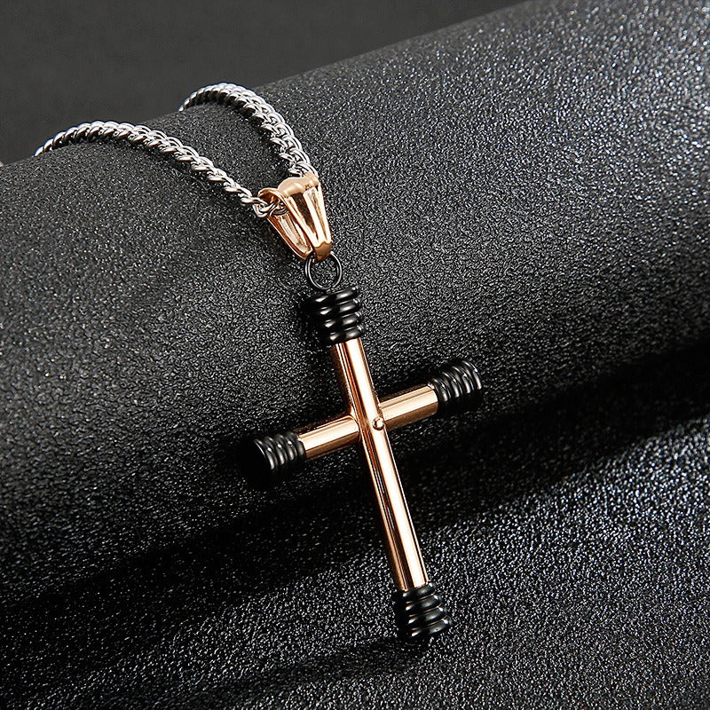 Kemstone Titanium Steel Tubular Cross Necklace for Men KP96970-KHY