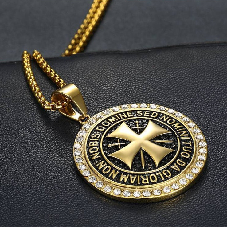 Kemstone Titanium Steel Cross Medallion Pendant Necklace for Men Vintage TN0157