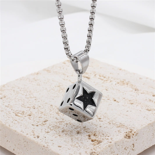 Kemston Dice Pendant Necklace for Men Titanium Steel Star Detail Square P0786
