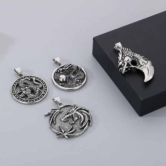 Kemstone Dragon Pendant Necklace for Men Titanium Steel Vintage Carved Design KP100398-KFC