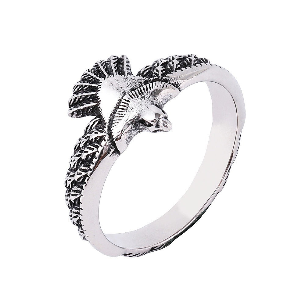 Kemstone Flying Eagle Ring for Men Titanium Steel Feather Engraved R1232