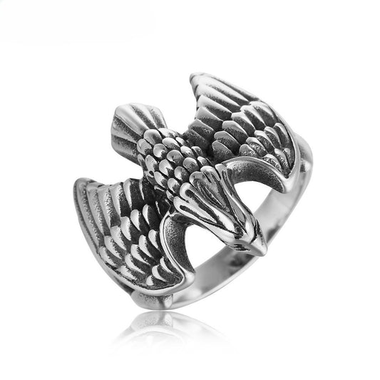 Kemstone Eagle Ring for Men Titanium Steel Wing Detail Vintage NK20