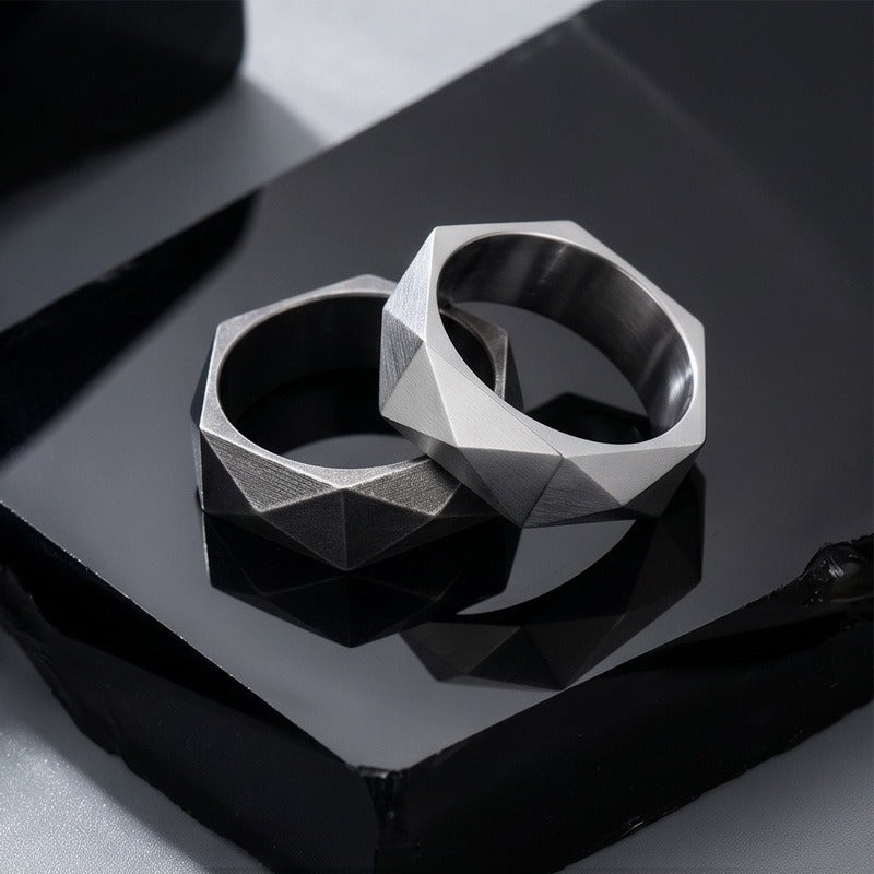 Kemstone Diamond Cut Geometric Ring for Men Titanium Steel Wide Band KR115325-KFC