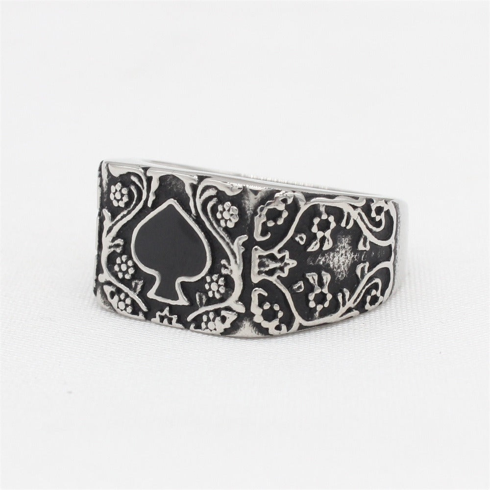 Kemstone Spade Ring for Men Titanium Steel Floral Scroll R1708